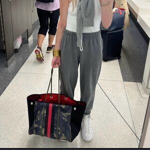 Green Black Camo Neoprene Tote Red Liner SOLD OUT EVERYWHERE EUC